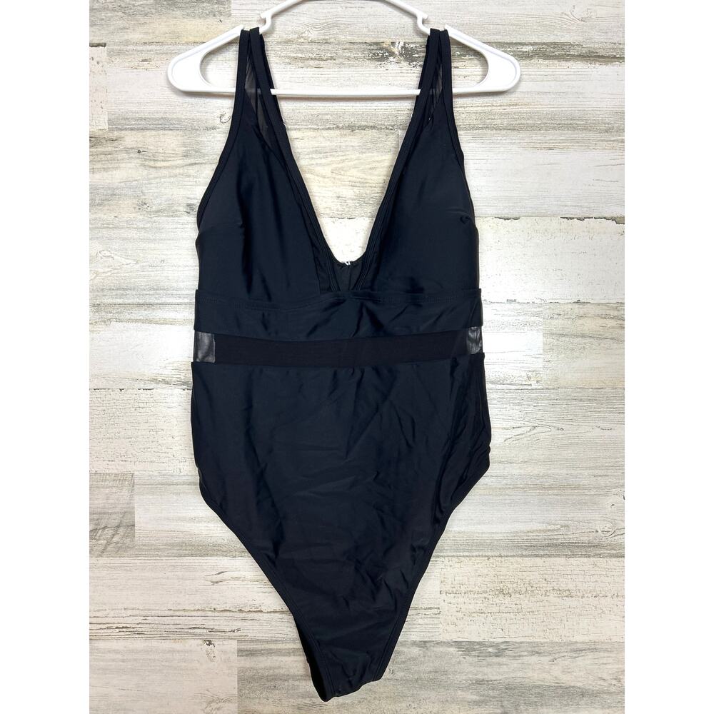 Cupshe Womens Plus 1X Black Mesh Padded One Piece Swimsuit Cheeky NWT Beach Swim
